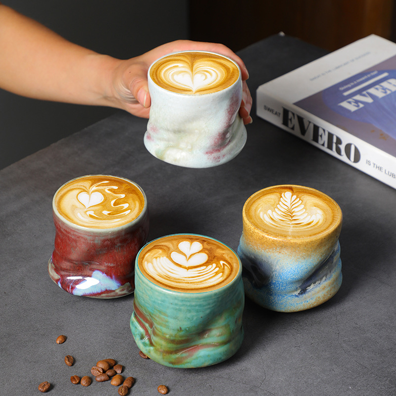 Coffee Tea Latte - Stoneware Espresso Cups Vintage Hand-pinched Pleated