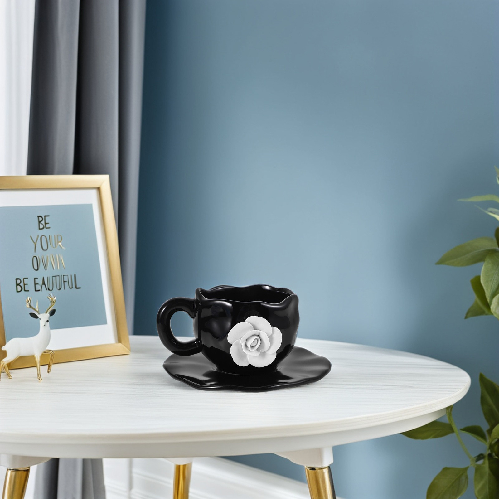 Coffee Tea Latte - 1Set Elegant 3D Rose Ceramic Coffee