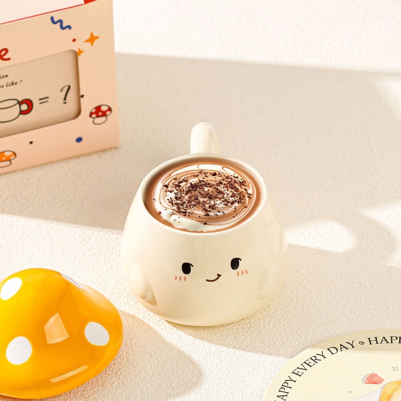 Mushroom Ceramic Mug with Lid  - Coffee Tea Latte review and price