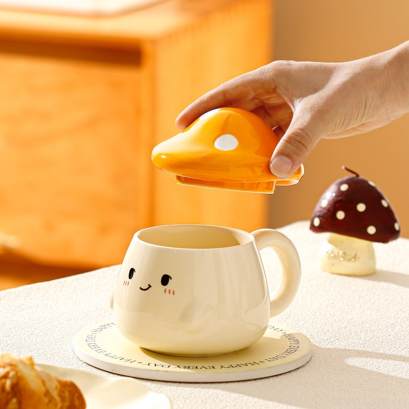 Mushroom Ceramic Mug with Lid  - Coffee Tea Latte review and price